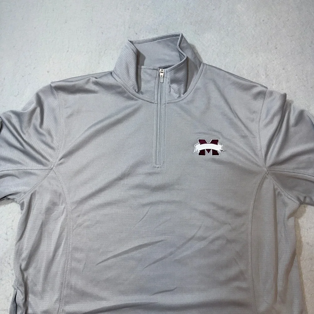 Vansport Mens Mississippi State Bulldogs Quarter Zip Pullover Gray Size MD 3405 - Picture 7 of 9